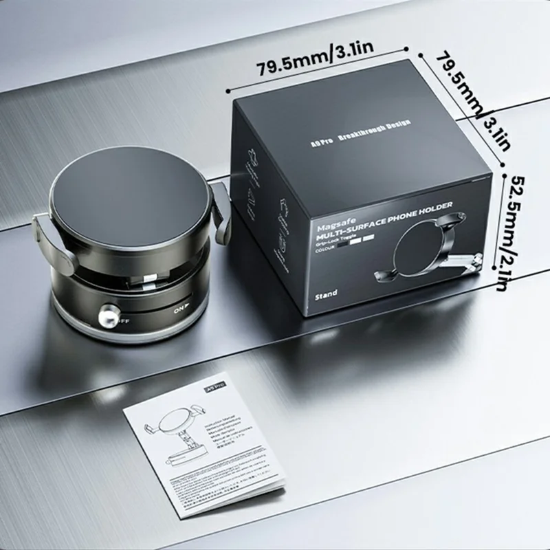 HONNOBE A9 Pro Clip Arm Foldable Vacuum Magnetic Car Phone Mount 360° Rotation Phone Holder - Black