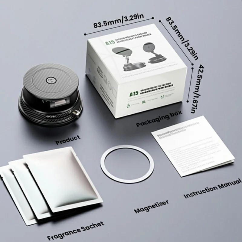 HONNOBE A15 2 in 1 Car Aromatherapy Phone Mount 360° Rotation Vacuum Magnetic Holder with Silicone Suction Cup - Black