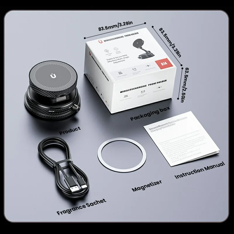 HONNOBE A14 Magnetic Wireless Charging Phone Mount Vacuum Suction 15W Fast Charger Phone Stand For Dashboard Windshield - Black