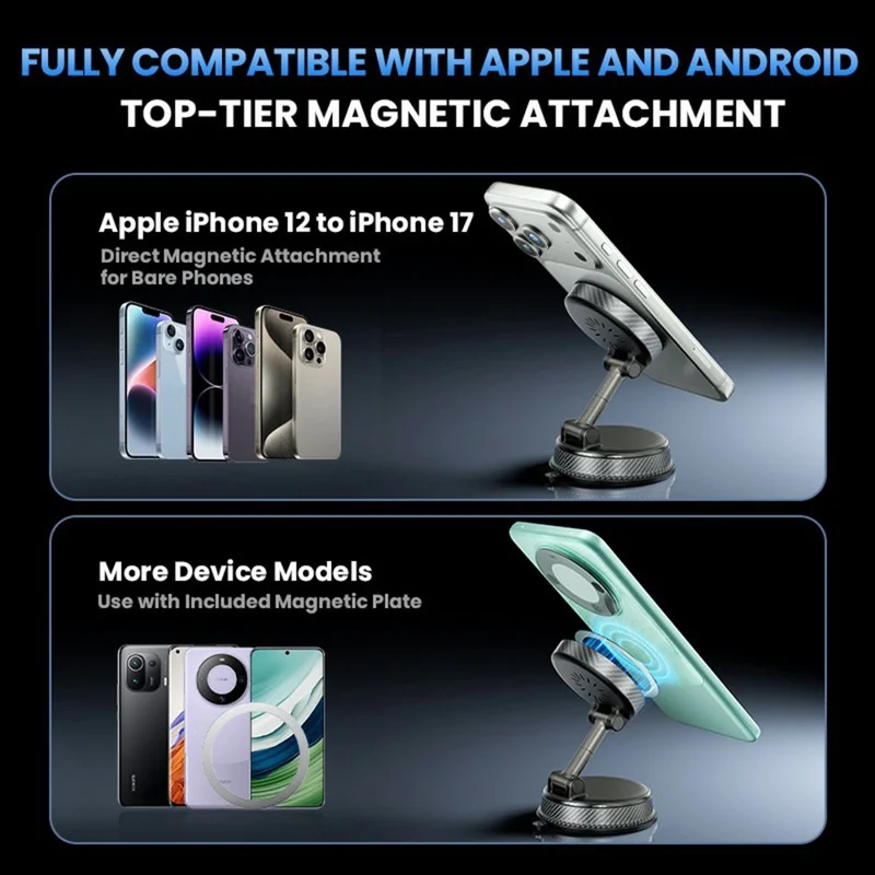 HONNOBE A14 Magnetic Wireless Charging Phone Mount Vacuum Suction 15W Fast Charger Phone Stand For Dashboard Windshield - Black