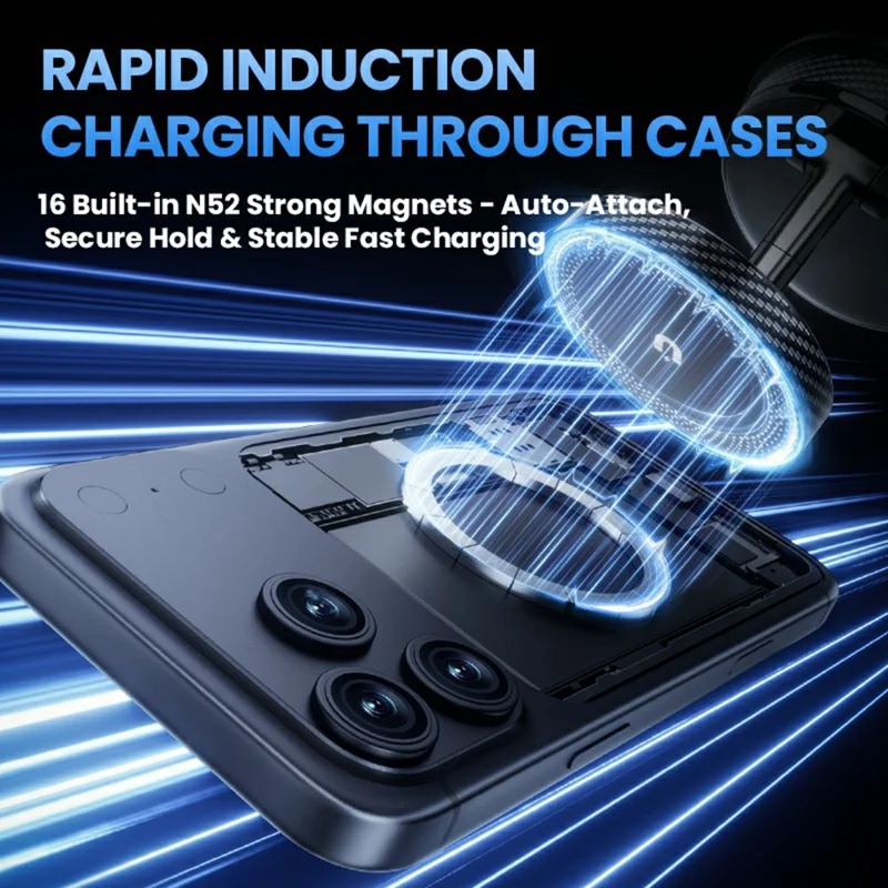 HONNOBE A14 Magnetic Wireless Charging Phone Mount Vacuum Suction 15W Fast Charger Phone Stand For Dashboard Windshield - Black