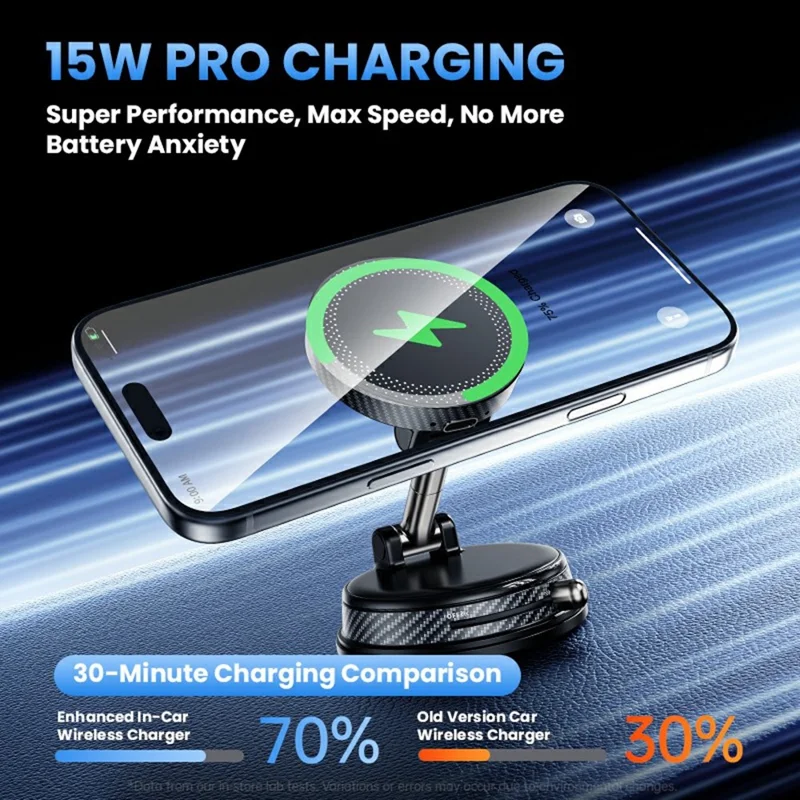 HONNOBE A14 Magnetic Wireless Charging Phone Mount Vacuum Suction 15W Fast Charger Phone Stand For Dashboard Windshield - Black
