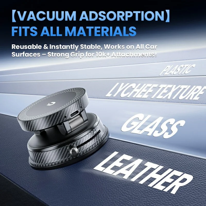 HONNOBE A14 Magnetic Wireless Charging Phone Mount Vacuum Suction 15W Fast Charger Phone Stand For Dashboard Windshield - Black