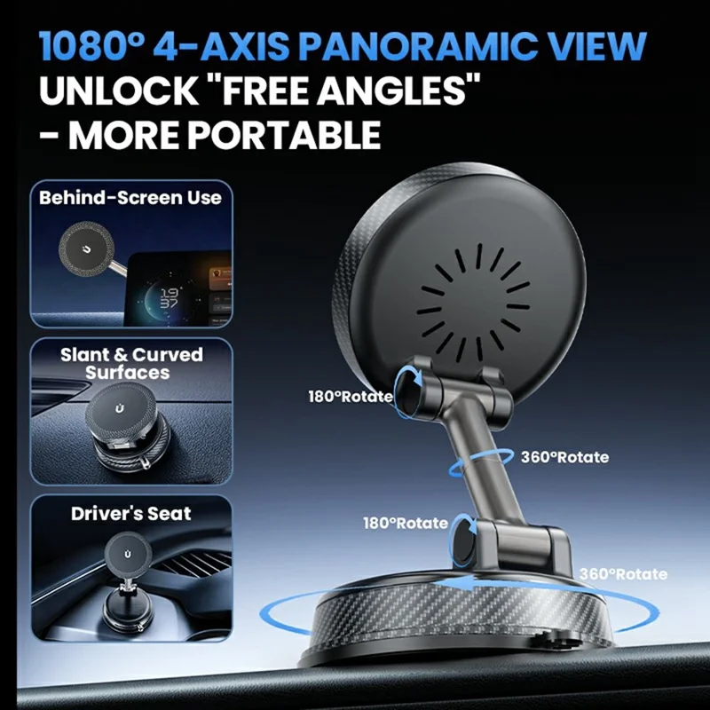 HONNOBE A14 Magnetic Wireless Charging Phone Mount Vacuum Suction 15W Fast Charger Phone Stand For Dashboard Windshield - Black