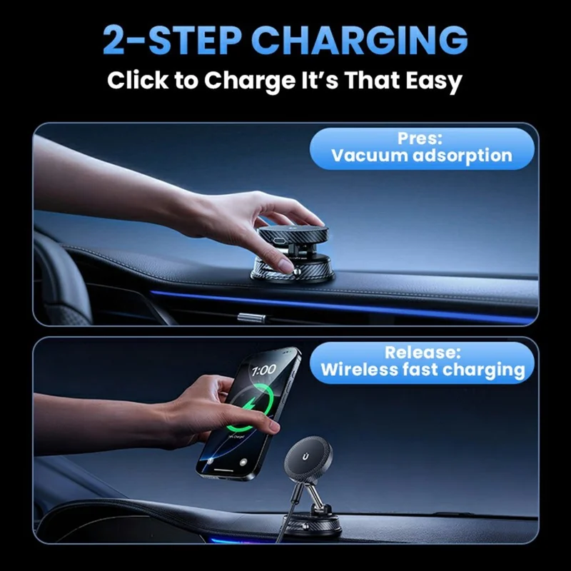 HONNOBE A14 Magnetic Wireless Charging Phone Mount Vacuum Suction 15W Fast Charger Phone Stand For Dashboard Windshield - Black