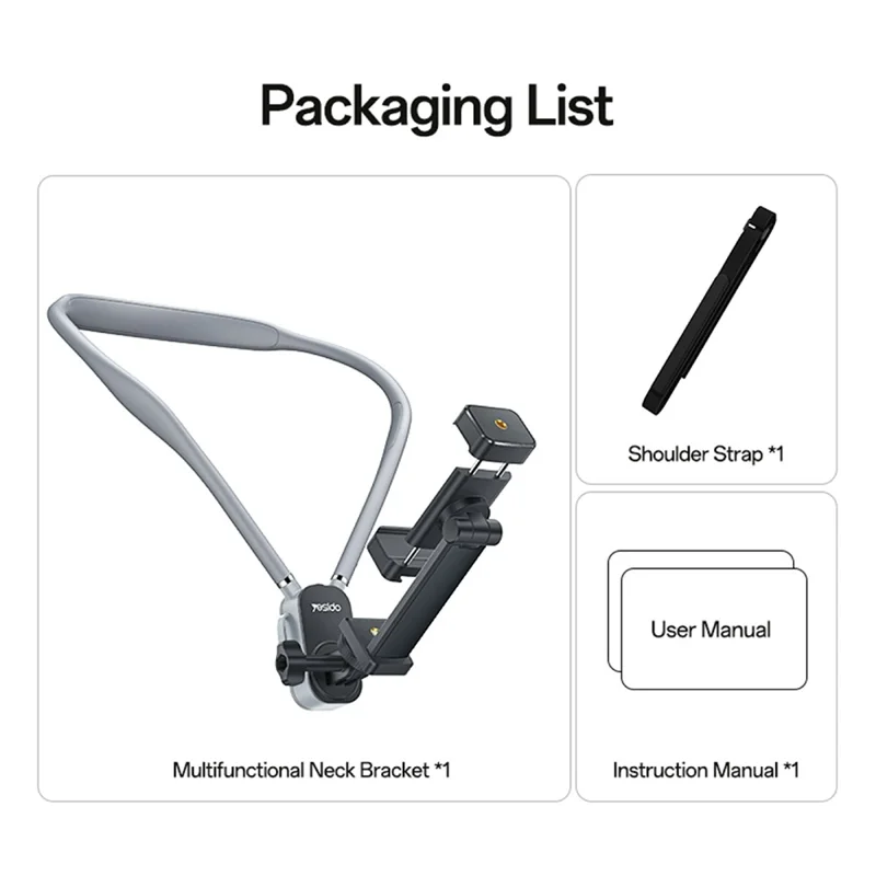 YESIDO C334 360 Degree Rotation Neck Phone Holder Stand Anti-shake Hands-free Neck-mounted Bracket
