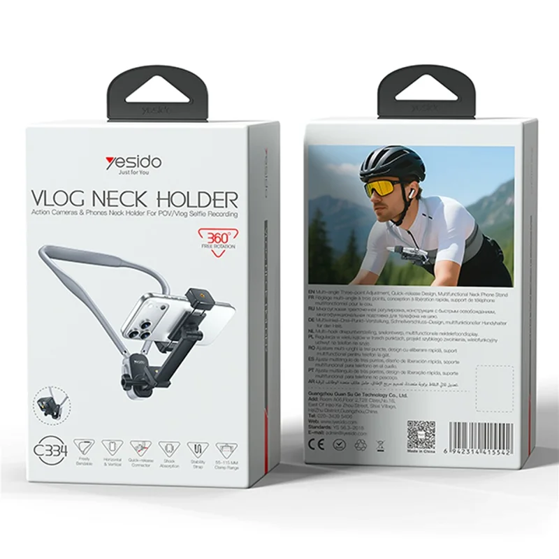 YESIDO C334 360 Degree Rotation Neck Phone Holder Stand Anti-shake Hands-free Neck-mounted Bracket