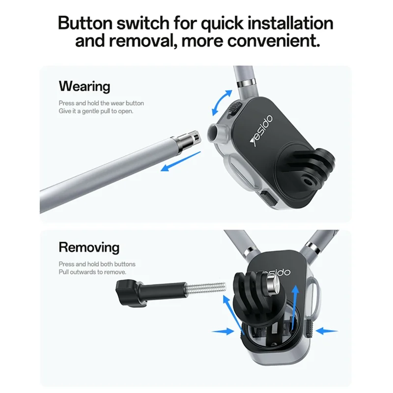 YESIDO C334 360 Degree Rotation Neck Phone Holder Stand Anti-shake Hands-free Neck-mounted Bracket