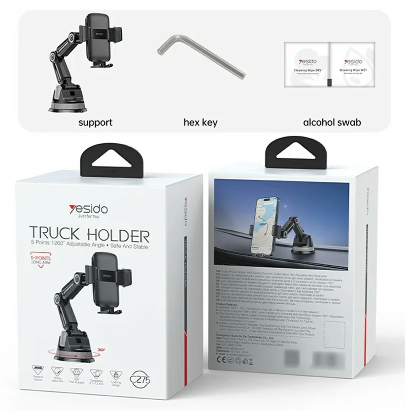YESIDO C275 Car Dashboard Mount Suction Cup Base Truck Phone Holder Bracket for 4.7-7.2 Cellphones