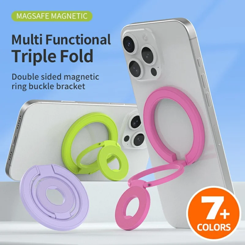 Support magnétique à rotation de 360 degrés, anneau de poignée, pieds repliables, support métallique pour téléphone - Violet