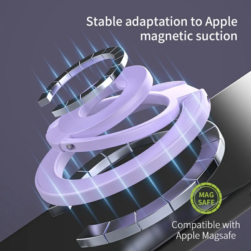 Support magnétique à rotation de 360 degrés, anneau de poignée, pieds repliables, support métallique pour téléphone - Violet