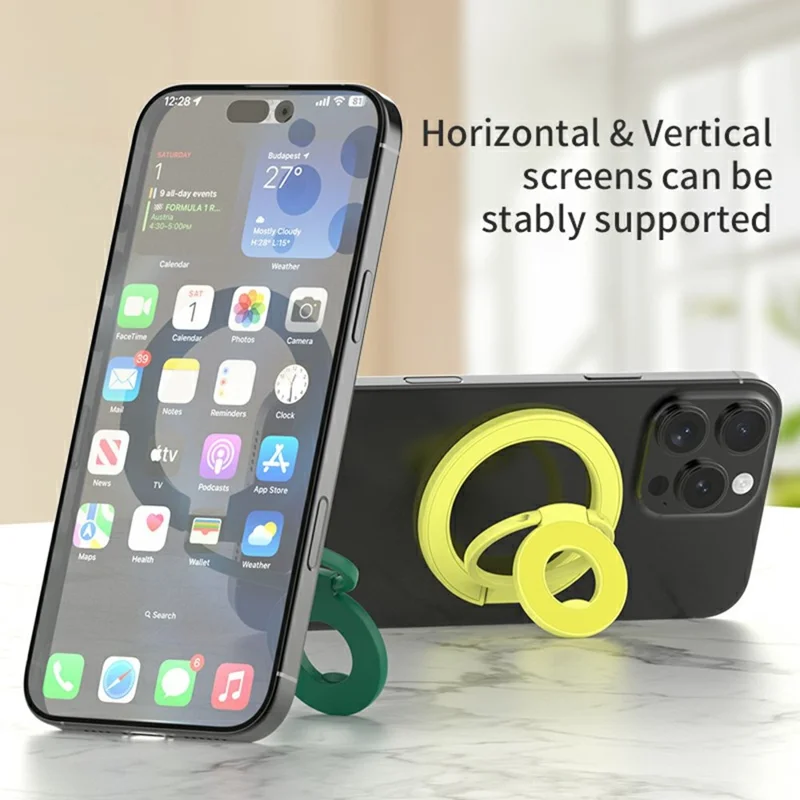Support magnétique à rotation de 360 degrés, anneau de poignée, pieds repliables, support métallique pour téléphone - Violet
