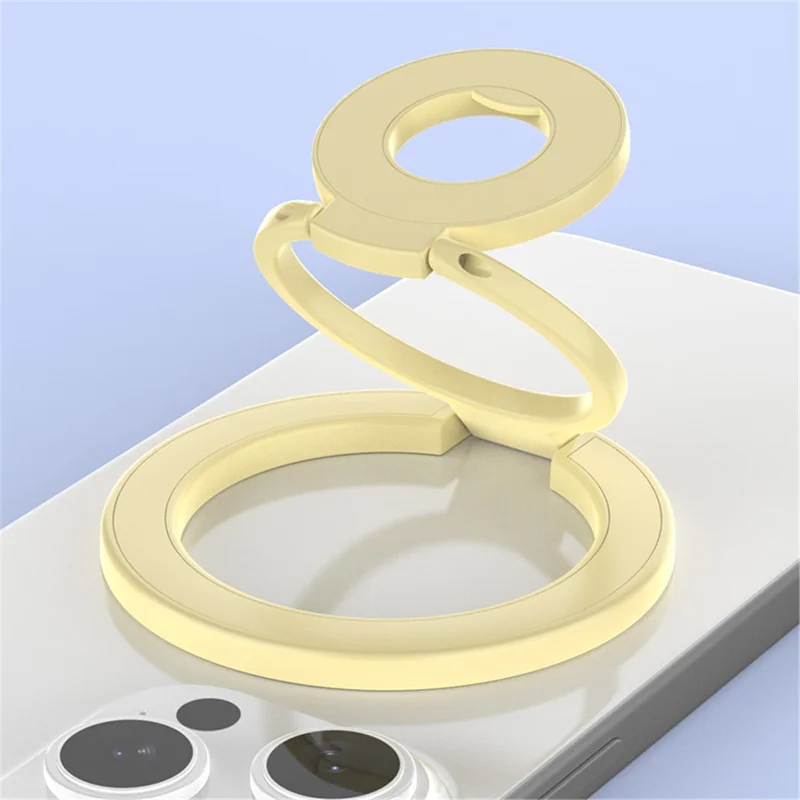360 Degree Rotation Magnetic Phone Holder Grip Ring Kickstand Foldable Metal Stand - Light Yellow