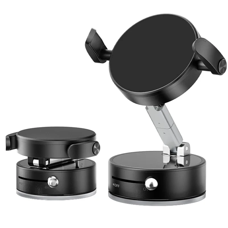 A9 360° Rotation Vacuum Magnetic Phone Holder Clip Arm Foldable Car Mount with Suction Cup (No Glue) - Black