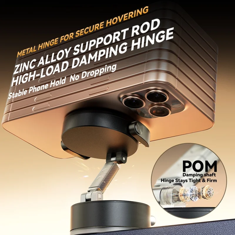 A9 360° Rotation Vacuum Magnetic Phone Holder Clip Arm Foldable Car Mount with Suction Cup (No Glue) - Black