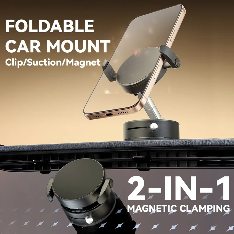 A9 360° Rotation Vacuum Magnetic Phone Holder Clip Arm Foldable Car Mount with Suction Cup (No Glue) - Black