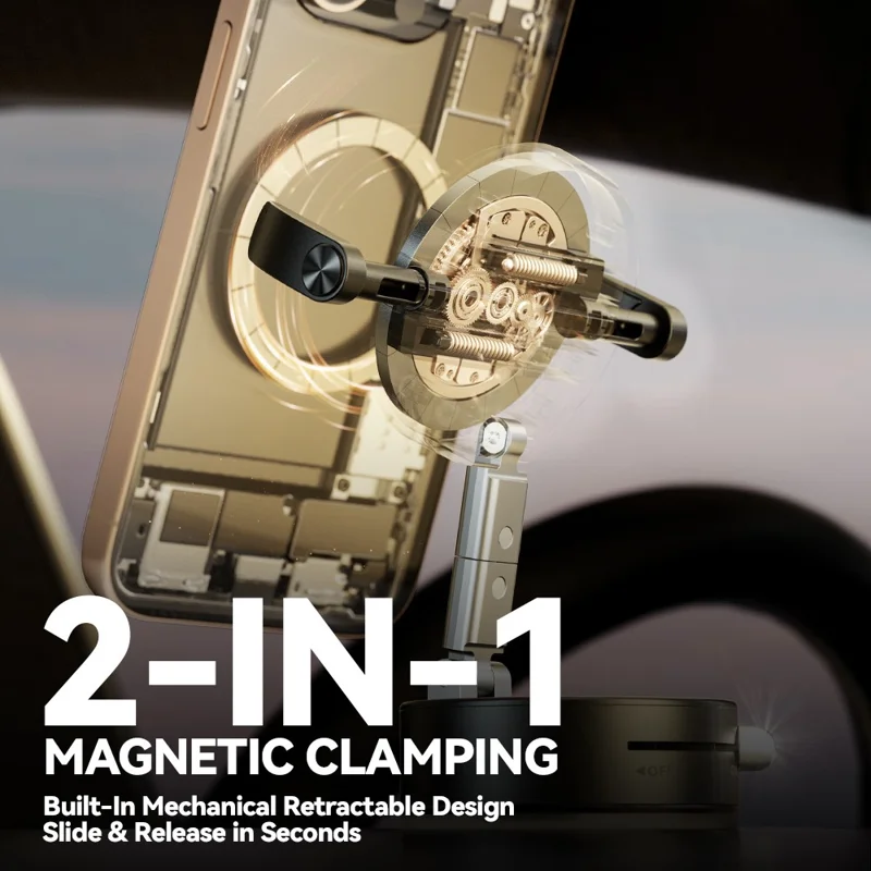 A9 360° Rotation Vacuum Magnetic Phone Holder Clip Arm Foldable Car Mount with Suction Cup (No Glue) - Black