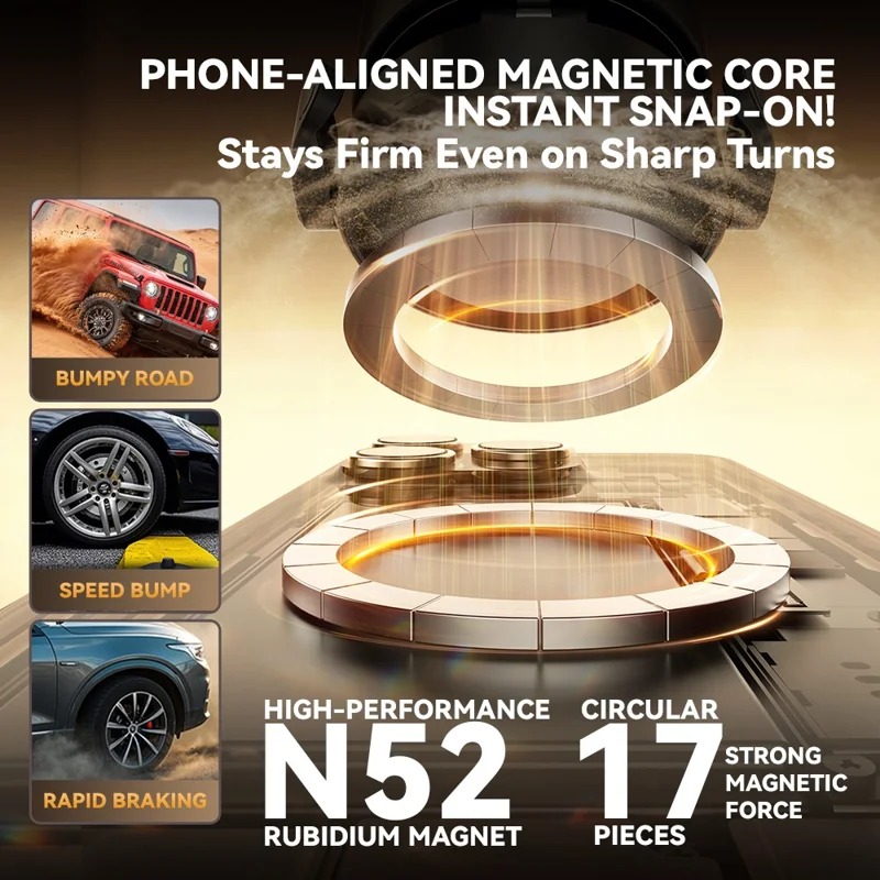 A9 360° Rotation Vacuum Magnetic Phone Holder Clip Arm Foldable Car Mount with Suction Cup (No Glue) - Black