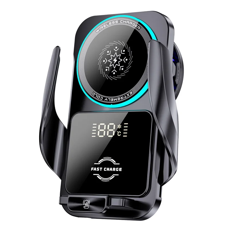 SD35 Smart Semiconductor Cooling Car Phone Holder 15W Fast Wireless Charging Vent Phone Mount with RGB Light - Black