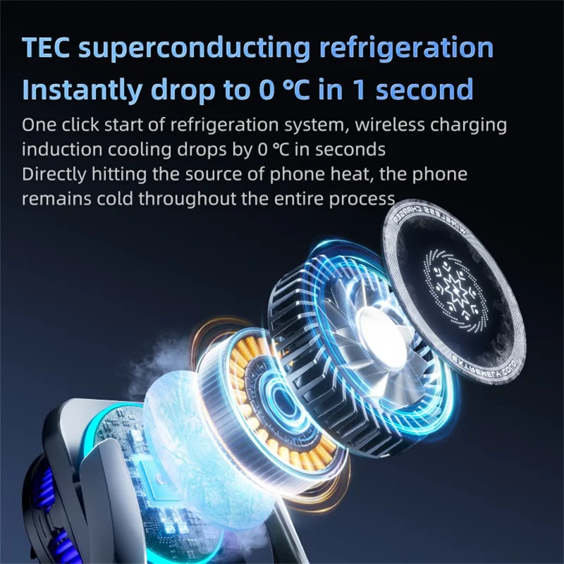 SD35 Smart Semiconductor Cooling Car Phone Holder 15W Fast Wireless Charging Vent Phone Mount with RGB Light - Silver