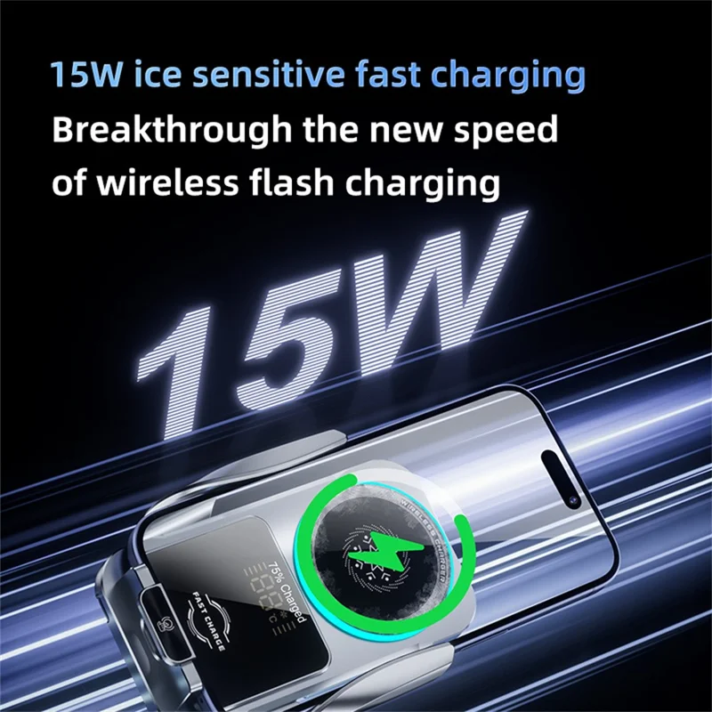SD35 Smart Semiconductor Cooling Car Phone Holder 15W Fast Wireless Charging Vent Phone Mount with RGB Light - Silver