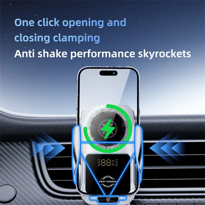 SD35 Smart Semiconductor Cooling Car Phone Holder 15W Fast Wireless Charging Vent Phone Mount with RGB Light - Silver