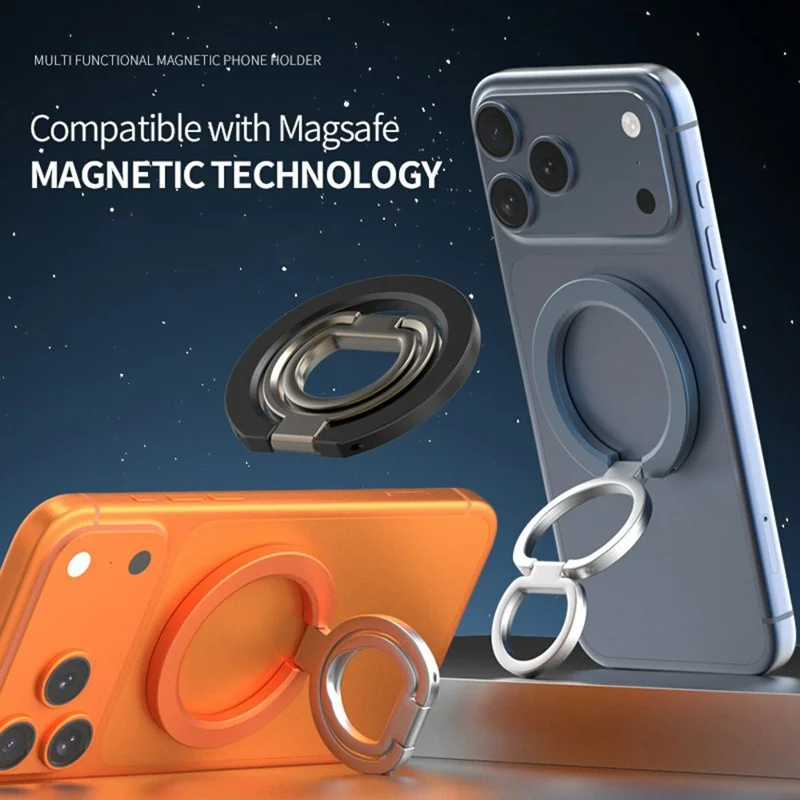 Supporto Magnetico Multi-Funzione per Telefono con Rotazione a 360 Gradi, Impugnatura Pieghevole con Anello e Treppiede - Arancione