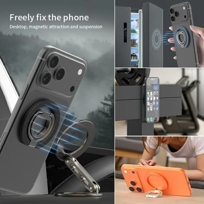 Supporto Magnetico Multi-Funzione per Telefono con Rotazione a 360 Gradi, Impugnatura Pieghevole con Anello e Treppiede - Arancione