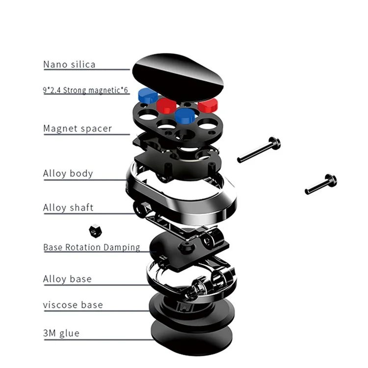 360 Degree Rotating Magnetic Car Dashboard Mobile Phone Holder Folding Cellphone Bracket - Silver
