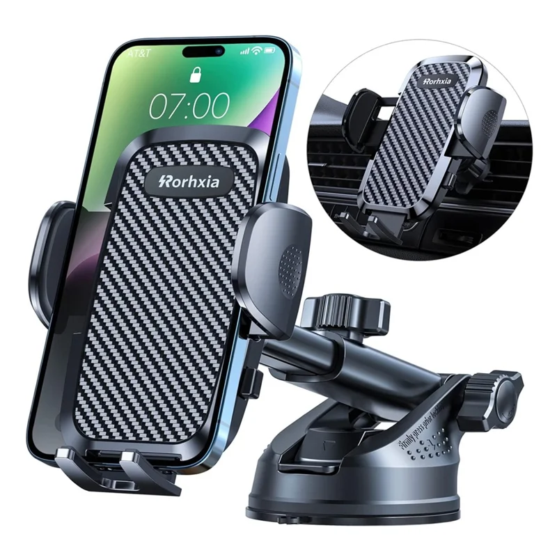 RORHXIA 3 in 1 Car Phone Holder 360 Degree Rotation Suction Cup Windshield Dashboard Air Vent Mount - Black
