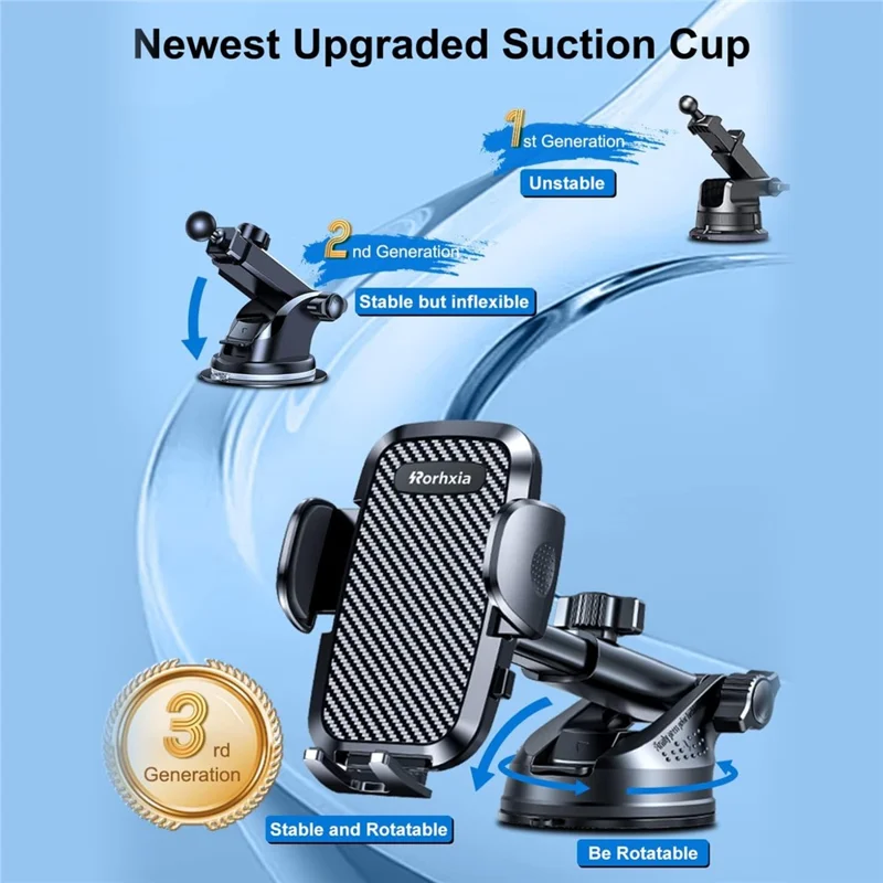 RORHXIA 3 in 1 Car Phone Holder 360 Degree Rotation Suction Cup Windshield Dashboard Air Vent Mount - Black