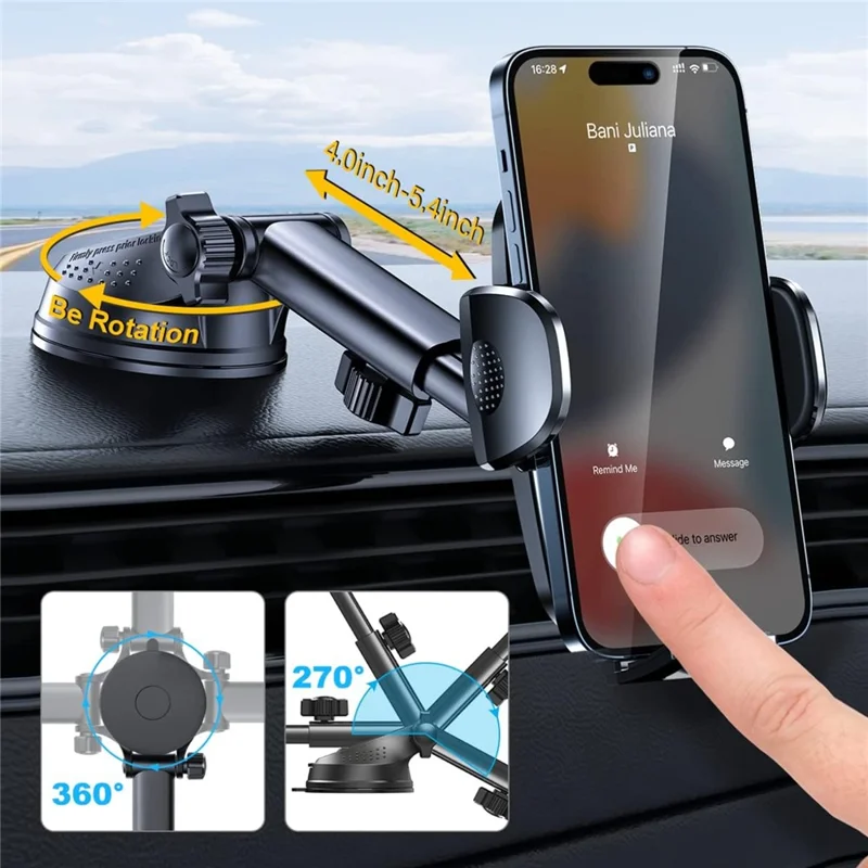 RORHXIA 3 in 1 Car Phone Holder 360 Degree Rotation Suction Cup Windshield Dashboard Air Vent Mount - Black