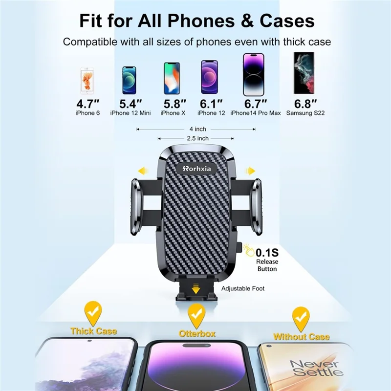 RORHXIA 3 in 1 Car Phone Holder 360 Degree Rotation Suction Cup Windshield Dashboard Air Vent Mount - Black