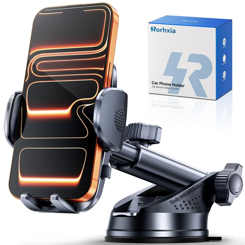 RORHXIA 3 in 1 Car Phone Holder 360 Degree Rotation Suction Cup Windshield Dashboard Air Vent Mount - Black