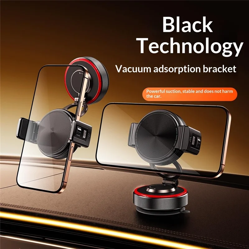 K33A Magnetic Car Phone Mount Holder Strong Vacuum Suction Cup Dashboard Windshield Universal for Navigation - Black