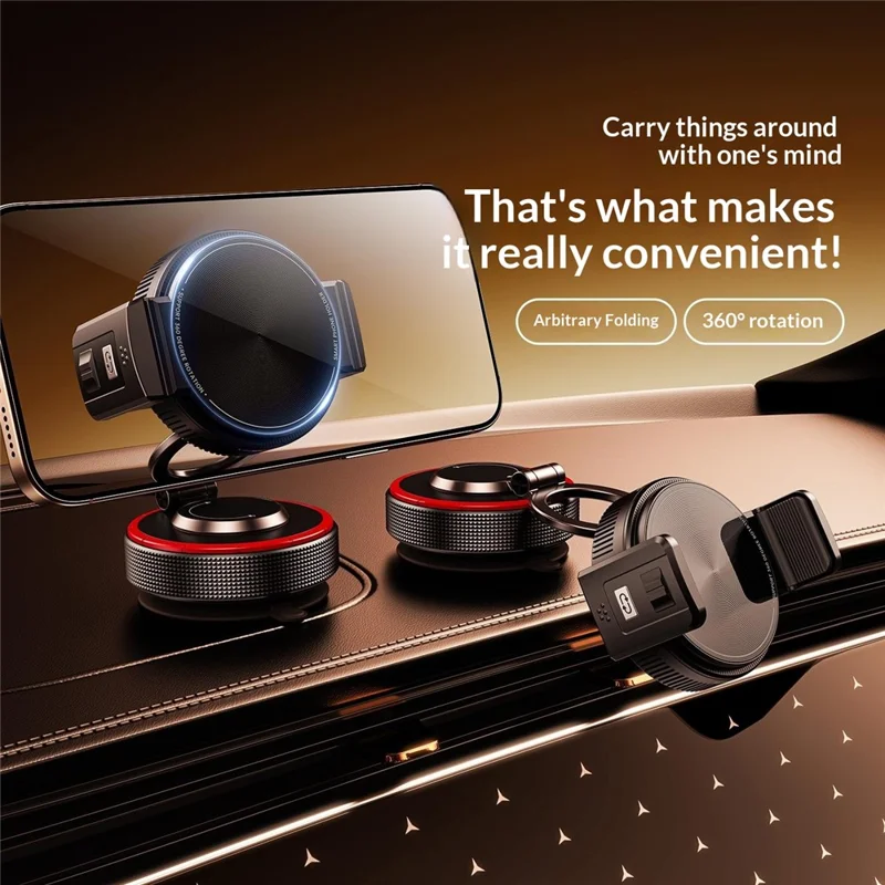 K33A Magnetic Car Phone Mount Holder Strong Vacuum Suction Cup Dashboard Windshield Universal for Navigation - Black