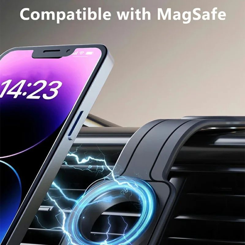 AT28 Universal Magnetic Car Phone Mount Dashboard Console Screen Navigation Foldable Holder Stand - Black