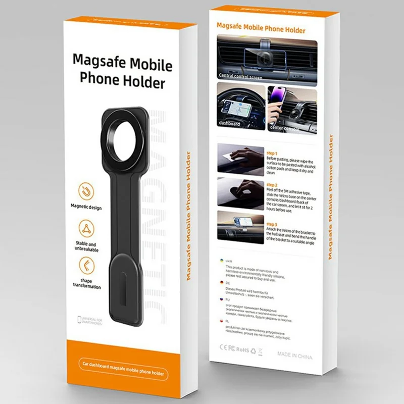 AT28 Universal Magnetic Car Phone Mount Dashboard Console Screen Navigation Foldable Holder Stand - Black