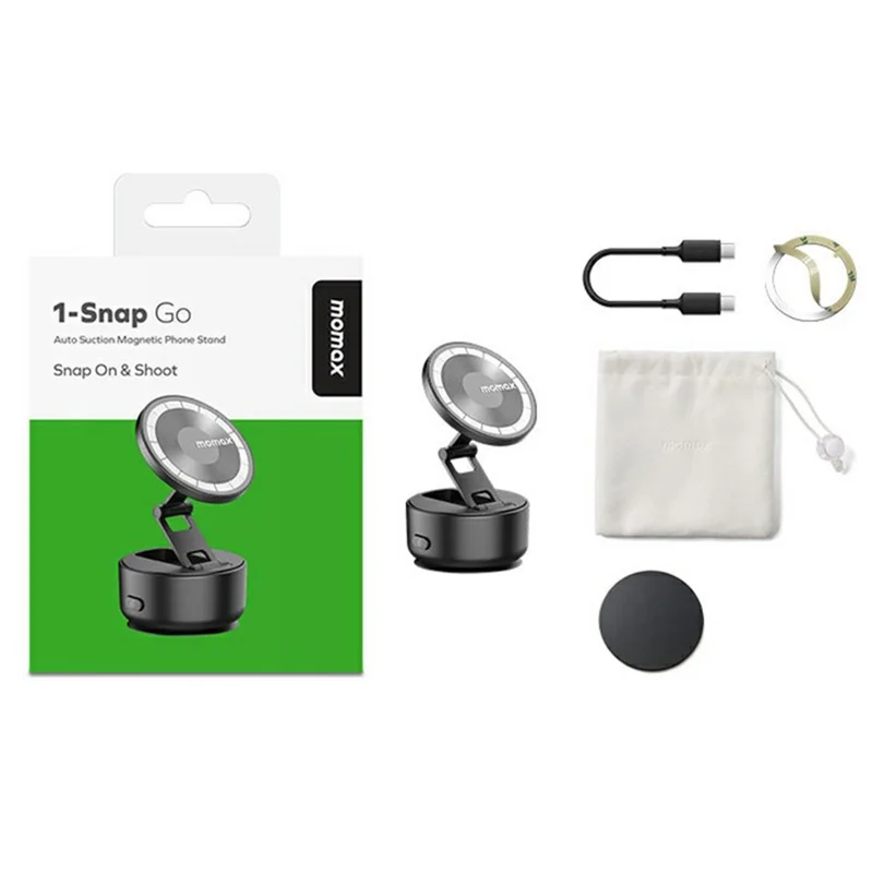 MOMAX KH20 1-Snap Go Electric Magnetic Phone Stand Auto Suction 360° Rotation Tri-Axis Foldable Holder - Black
