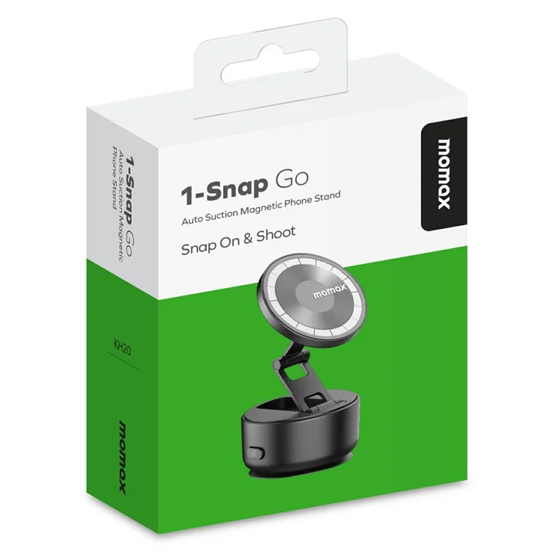 MOMAX KH20 1-Snap Go Electric Magnetic Phone Stand Auto Suction 360° Rotation Tri-Axis Foldable Holder - Black