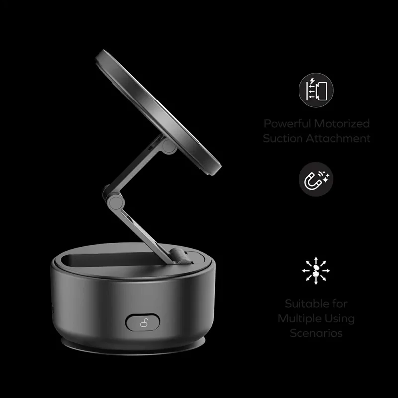 MOMAX KH20 1-Snap Go Electric Magnetic Phone Stand Auto Suction 360° Rotation Tri-Axis Foldable Holder - Black