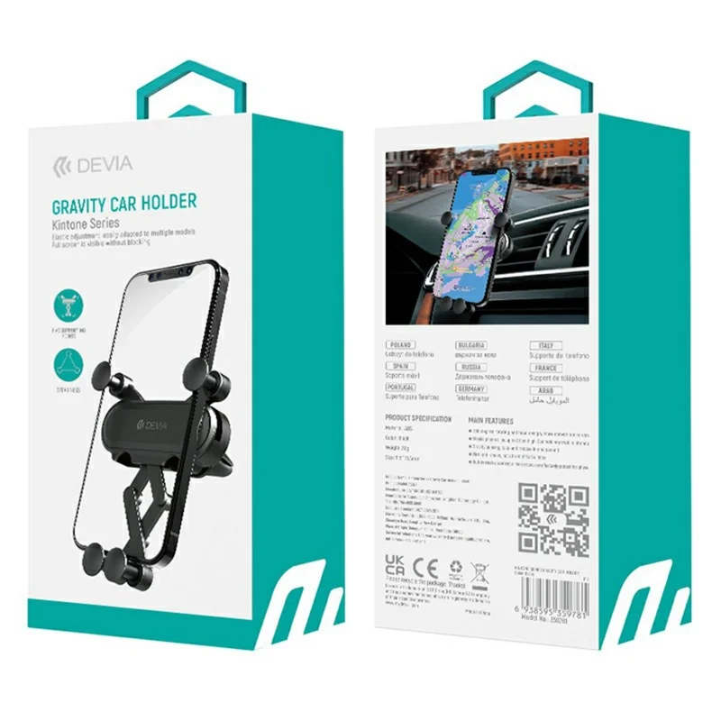 DEVIA ES071 Серия Kintone Автомобильный держатель для телефона с гравитационным креплением, крепление на вентиляционную решётку, подставка для смартфона - Черный