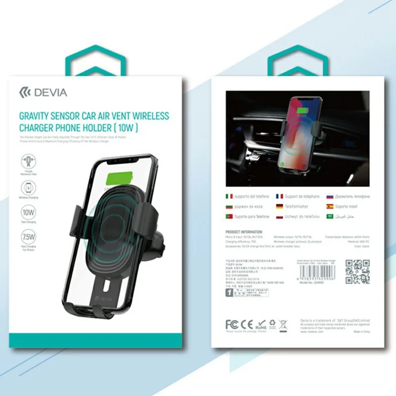 DEVIA EA194 Gravity Sensor Car Air Vent Mount Wireless Charger Phone Holder Stand - Black