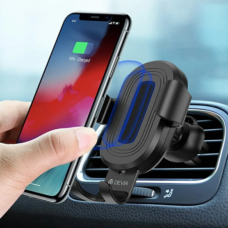 DEVIA EA194 Gravity Sensor Car Air Vent Mount Wireless Charger Phone Holder Stand - Black