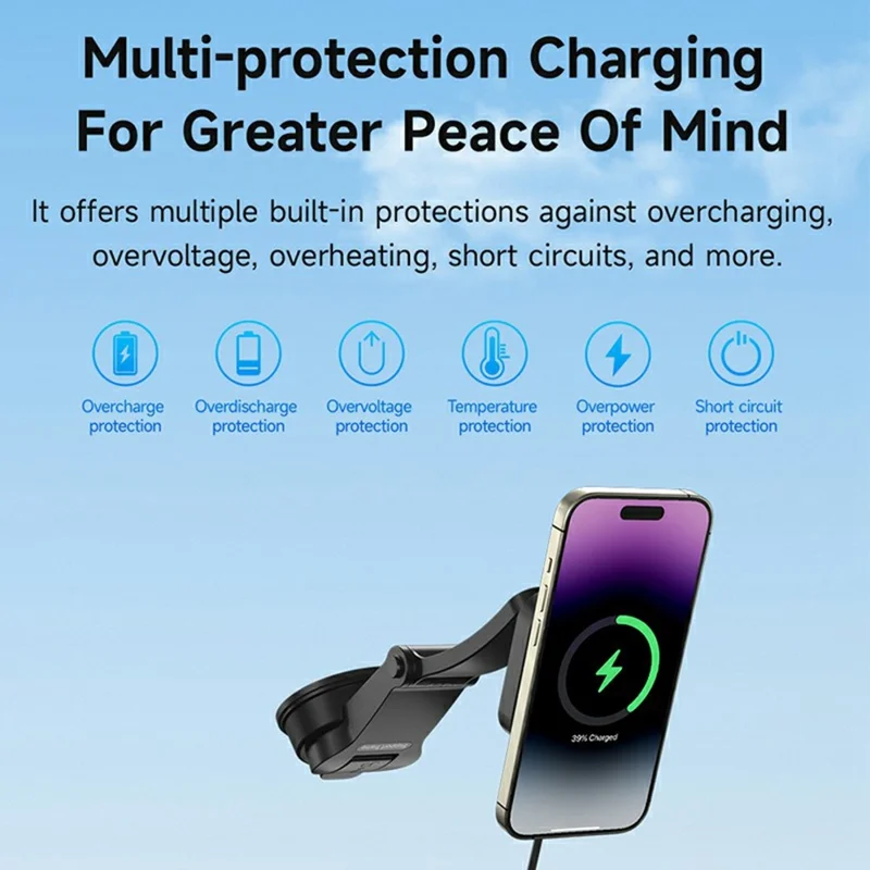 DEVIA X15 Smart Series Car Mount Magnetic Wireless Charger 15W Fast Charging Phone Holder - Black