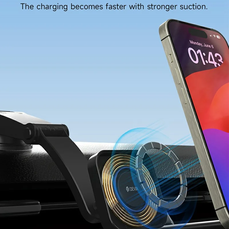 DEVIA X15 Smart Series Car Mount Magnetic Wireless Charger 15W Fast Charging Phone Holder - Black
