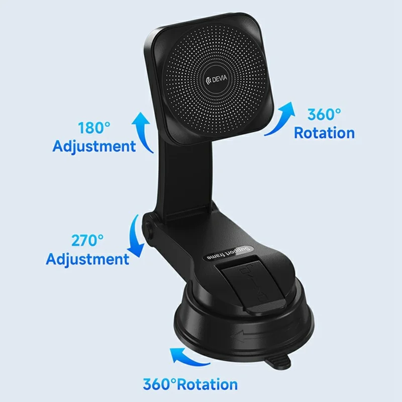 DEVIA X15 Smart Series Car Mount Magnetic Wireless Charger 15W Fast Charging Phone Holder - Black