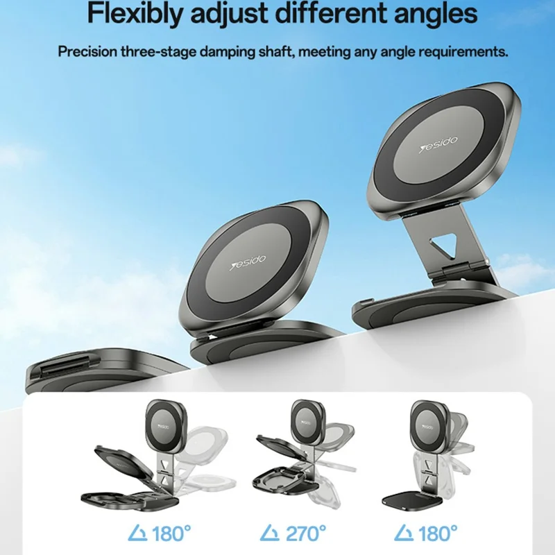 Support Téléphone Magnétique Pliable YESIDO C301 C301 Support de Bureau à Charnière à Amortissement 3 Étapes - Inoxydable