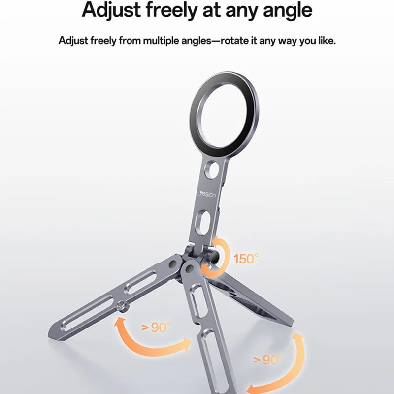 YESIDO C231 Folding Tripod Stand Aluminum Alloy Portable Magnetic Phone Desktop Support Selfie Stick - Tarnish