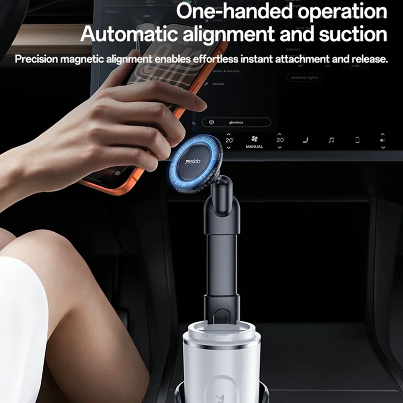 YESIDO C230 Car Cup Holder Phone Mount 360 Degree Rotating Magnetic Cellphone Stand - Black